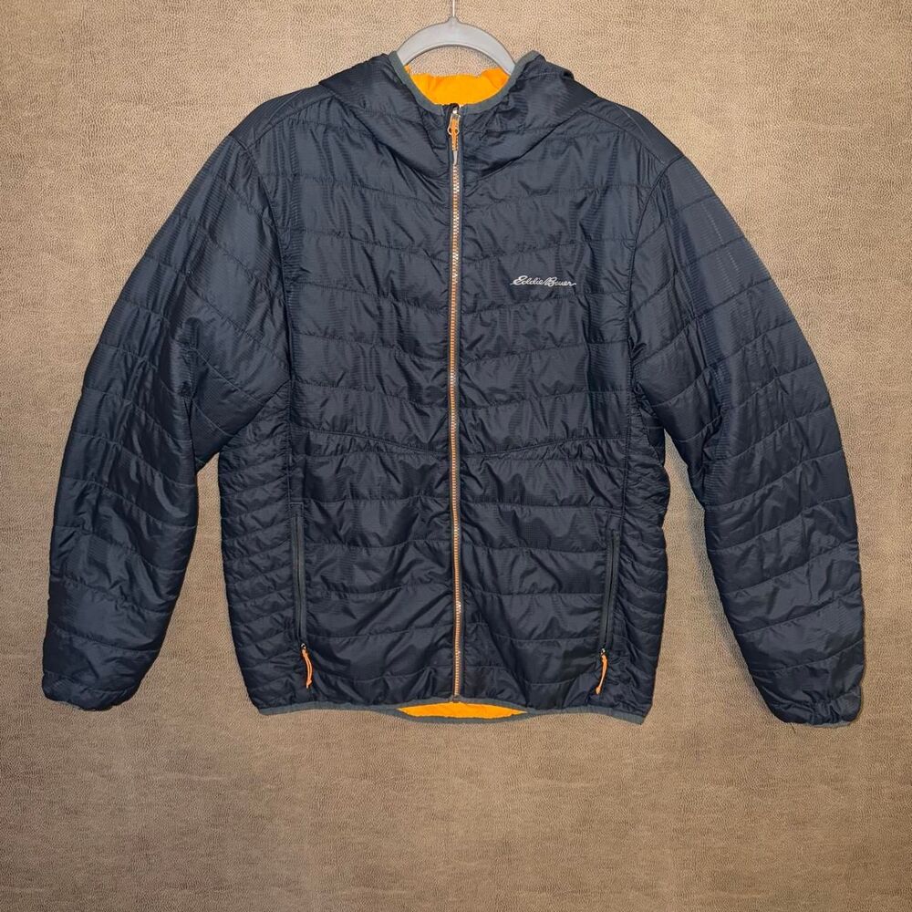 Eddie Bauer reversible quilted puffer jacket with orange lining